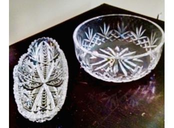 Pair Of Cut Glass Serving Bowls