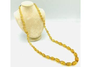 32' Faceted Graduated Honey Colored Glass  Vintage Beads Necklace