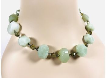Chunky Jadeite Glass Costume Beads Necklace ~ Adjustable To 23' Max