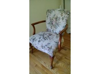 Fabric Cushioned Wood Armed Chair