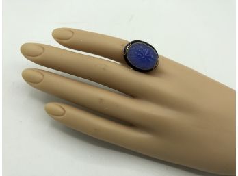 Size 7.5 ~ Pretty 14K Dinner Ring With Big Blue Cabochon
