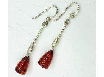 Simplicity In Sterling Silver With Amber Drops Fishhook Post Earrings