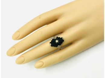 Silver And {possibly} Onyx Stepped Vintage Costume Ring Size 6.75