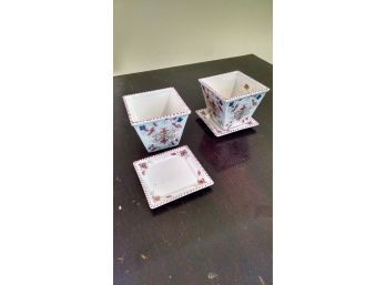 Pair Of Small Ceramic Planters With Dishes