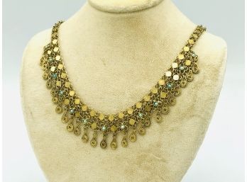 Persian Influence ~ Handmade Brass And Turquoise Romantic Vintage Necklace