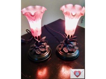 Pair Of Soft Pink Hummingbird Flower Blossom Vanity Lights
