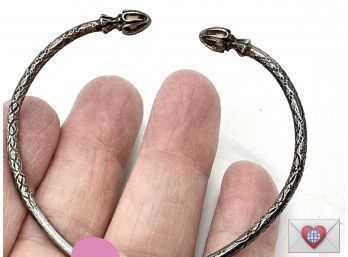 Patinated Sterling Silver Vintage Hand Hammered Squeeze Bangle Bracelet