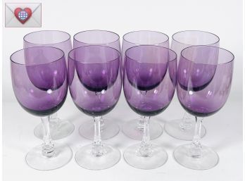 Fabs! Set8 Vintage Signed Fostoria Handblown Purple And Clear Crystal Wine Glasses