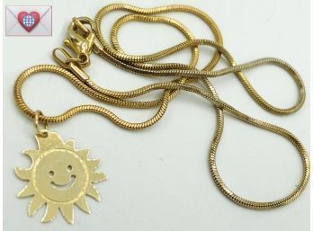 Solid 14K Gold Smiling Sun Charm Necklace
