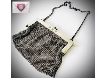 Antique 1930's Solid Sterling Silver Engraved Mesh Purse Paye & Baker Mfg. Co.