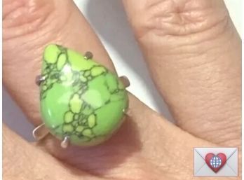 Size 7 Large Natural Striated Green Turquoise Sterling Silver Ring