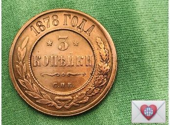 Coin Collectors ~ 1878 Russian 3 Kopeks ~ Frick Estate Provenance {World Coin C-5}