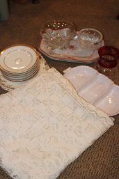 Red And White Dish And Crystal Lot