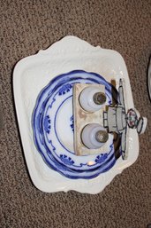 Blue Flow Plates And Vintage Chef Salt And Pepper Shaker