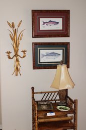 Bamboo Shelf, Wheat Candle Sconces, Fish Pictures, Windchime, Lamp