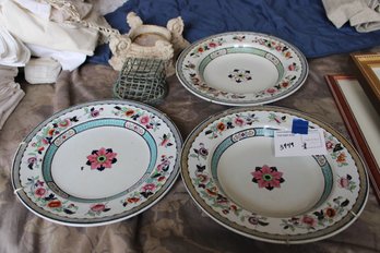 19th Century Antique Vesper English China Porcelain Soup Plates And Decor