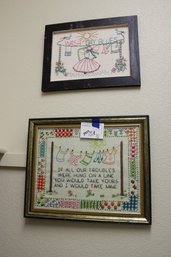 Vintage Cross Stitch Framed Laundry Pictures