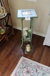 Green Bamboo Table With Large Candle Jar