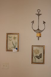 Two Botanical Pictures With Nautical Candle Holder
