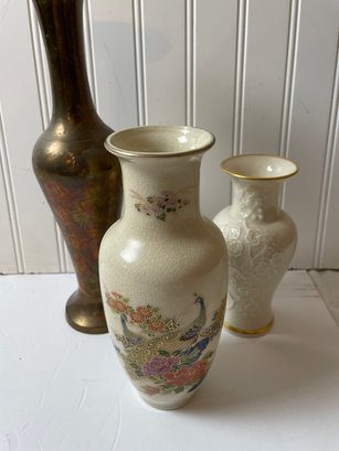 Asian, Brass And Lenox Vases