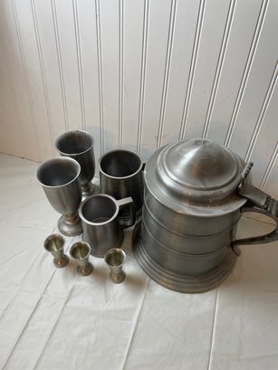 Vintage Pewtertone Pewter Beer Stein Ice Bucket, Pewter Steins And Pewter Goblets UNIQUE!