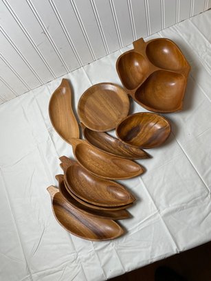 Mid-Century Monkey Pod Wood Serving  Bowl Tray Assortment