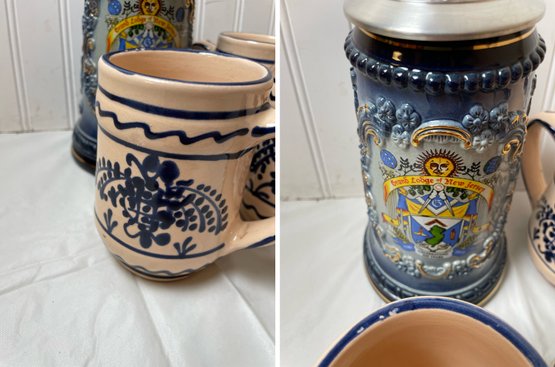Vintage Stoneware Mugs (8) And Grand Lodge Of NJ Beer Stein