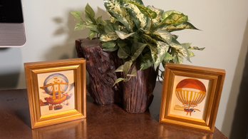 Faux Plant In Decorative Planter, Artwork Of Imaginary Airships