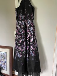 Purple And Black Floral Ball Gown Prom Gown