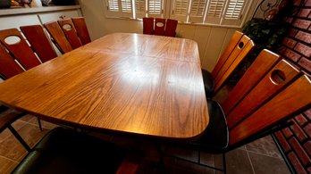 VINTAGE 60'S IRON & WOOD TABLE & CHAIRS DESIGNED BY RICHARD MCCARTHY FOR SELRITE