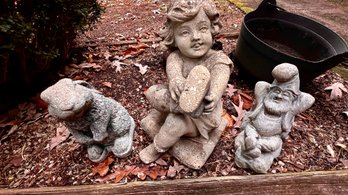 Cement Garden Ornament Lawn Ornament Nice Lot Of 3!