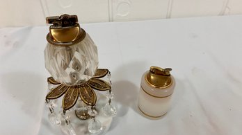 VINTAGE CRYSTAL TABLE LIGHTER & Glass Lighter  Nice Lot Of 2!