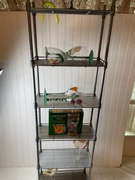 Metal Shelving Unit With Hand-painted Wine Glasses And Irish Pub Pint Glasses