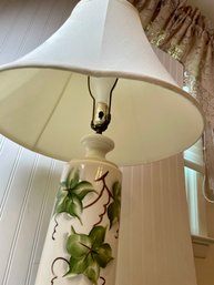 Vintage Leviton Milk Glass And Green Ivy Table Lamp