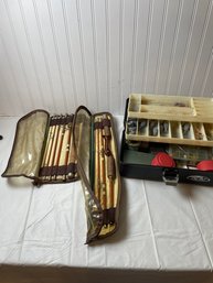 Vintage Fly Fishing Rods Lot Of 2! & Full Tackle Box With Fly Fishing Lures And Sinkers