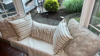 Large Pillow Grouping Including Gorgeous Cream Crochet & Striped Fabric