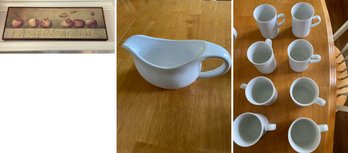 Household Decor, White Gravy Boat & Matching Cups