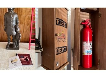 Fireman Statue, Ladder And Fire Extinguisher Box