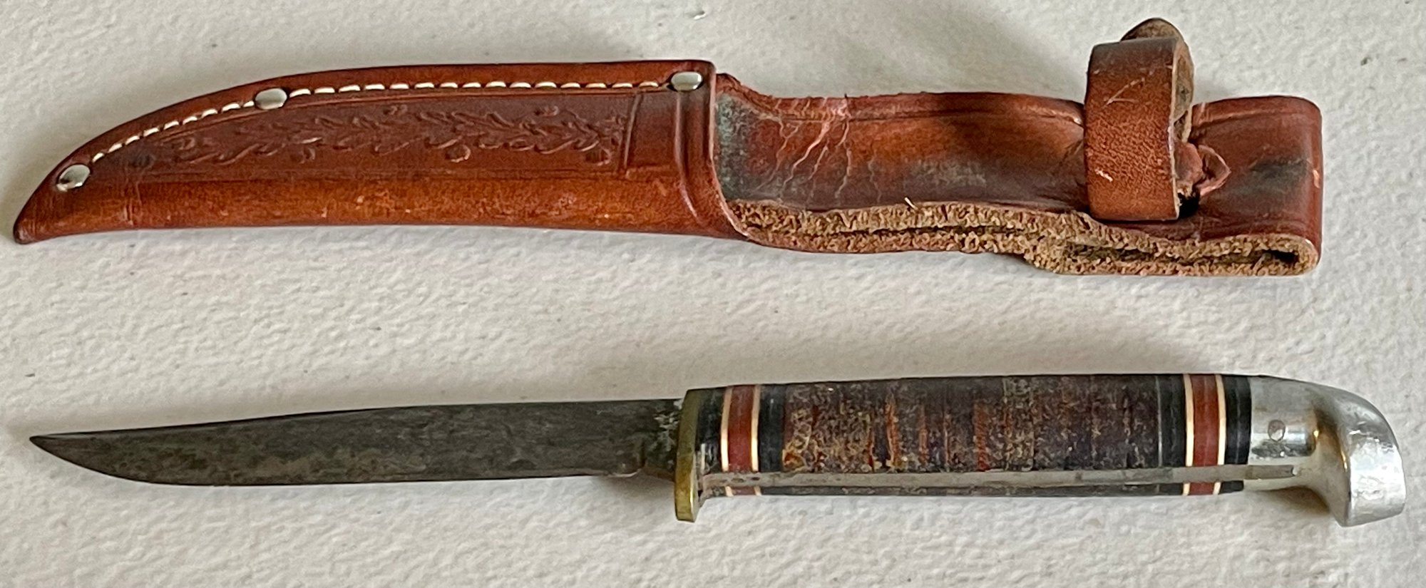 Vintage Western Fixed Blade Knife Boulder Colorado L48b With Leather