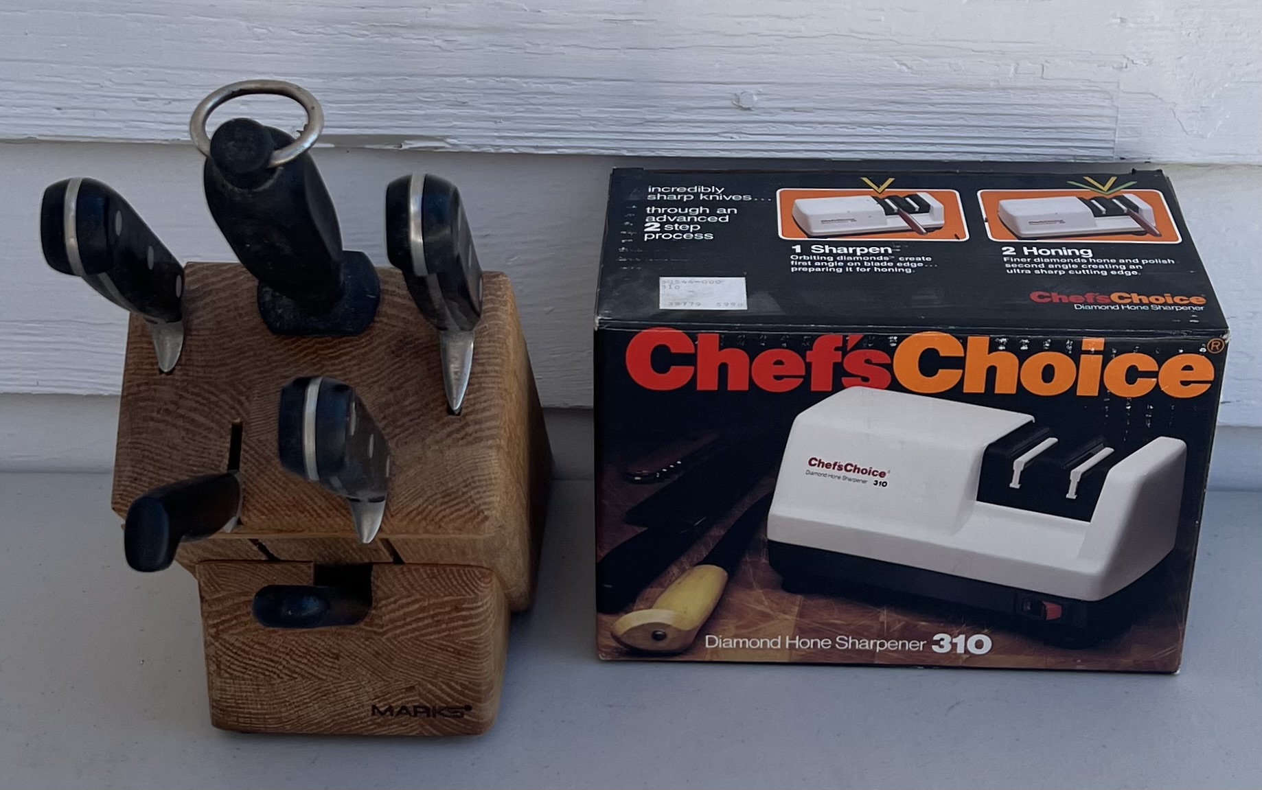 Chef's Choice Diamond Hone Sharpener 310 With Marks Exaktor Knife Block