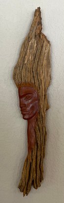 Vintage Hand Carved 27 Inch Driftwood Face Wall Hanging