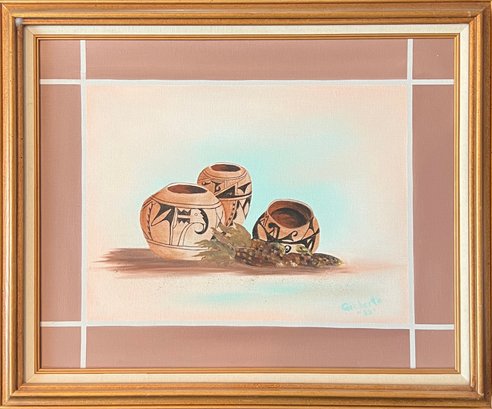 Original Signed Giliberto 1992 South Western Pottery Painting In Frame