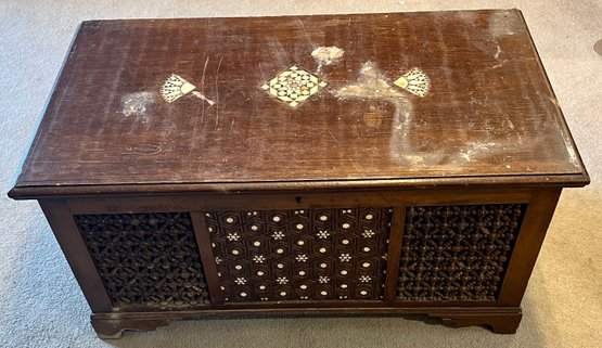 Vintage Genuine Moroccan Mashrabiya Chest With Mother Of Pearl Inlay ( As Is )