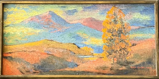Original Signed H. Ray Baker Sangre De Cristo Oil On Board Painting Taos, New Mexico
