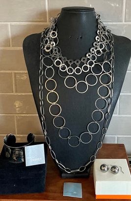 Steel By Design - Stainless Steel (3) Necklaces - Ball Earrings And A Cuff Bracelet