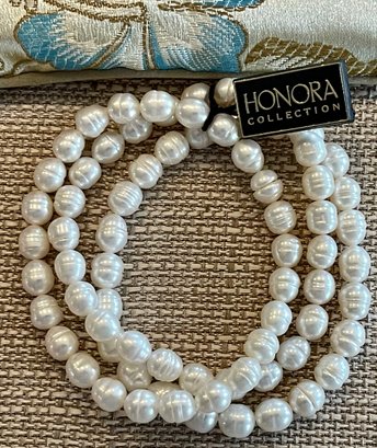 3 Honora Fresh Water Ringed Pearl Stretch Bracelets In Original Box With Tags