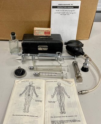 Vintage Medical Equipment - Omron Syringe Kit With Finger Grip, Bottles, Tweezers, Pumps, And More