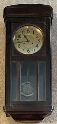 Antique Junghans Glass Front Wall Clock With Key And Pendulum