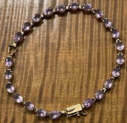 14K Gold And Amethyst Stone 7' Tennis Bracelet (as Is )