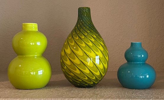 (3) Crate & Barrel Vases - Teal And Green Yoko And Green Hilo